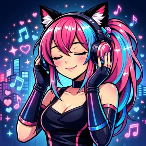 Miko listening with headphones